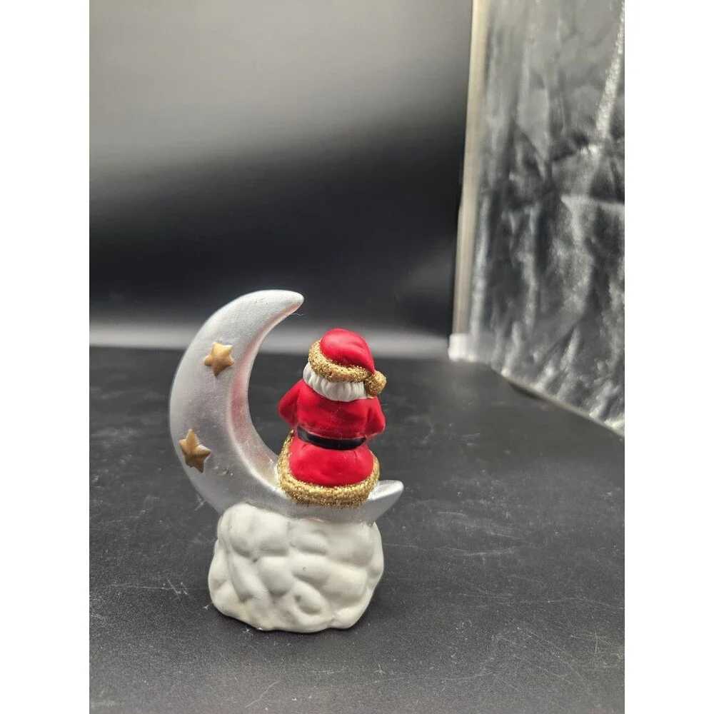 Santa On Crescent Moon Reading A Book Christmas Decor